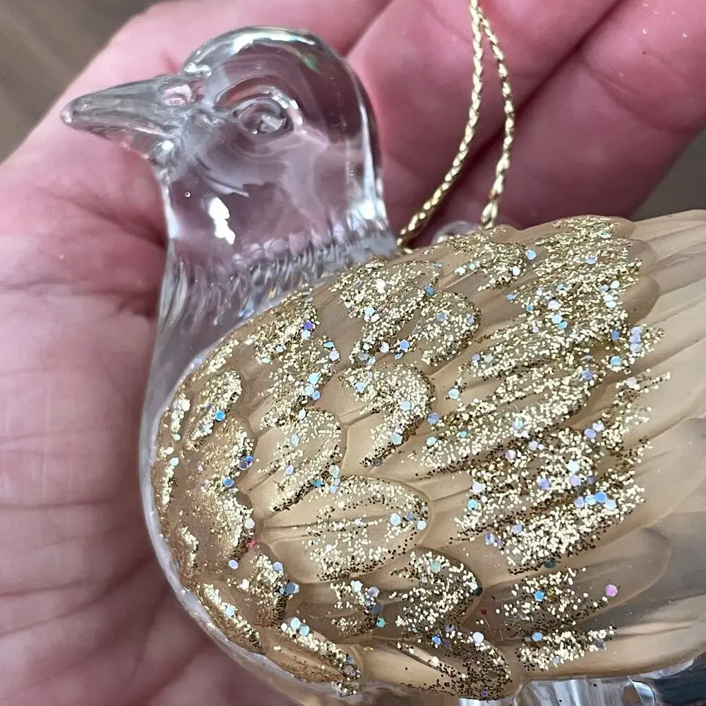 Vintage Acrylic Bird Ornament Christmas Dove String Light Cover w/ Gold Glitter